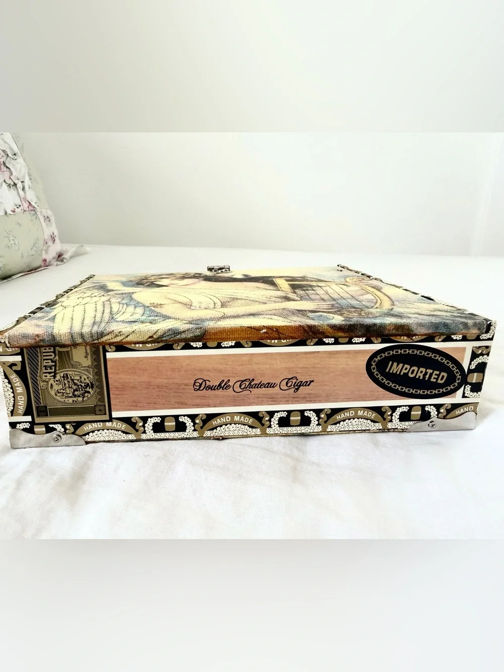Toni Vance Double Chateau Cigar Box Angel Top-Handle Bag Art Nouveau Angel Harp